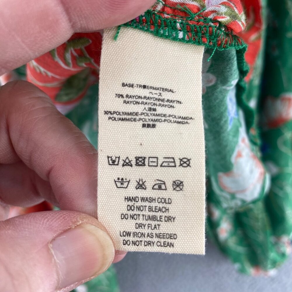 Anthropologie Mare Mare Top Womens L Green Floral Long Balloon Sleeves Tie Front - Picture 6 of 12